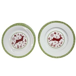 Pfaltzgraff Dancing Snowflakes 7 Christmas Reindeer Salad Dessert Plates Holiday